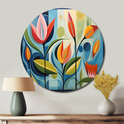Green Mid Century Mod Nature II - Abstract Round Metal Home Decor