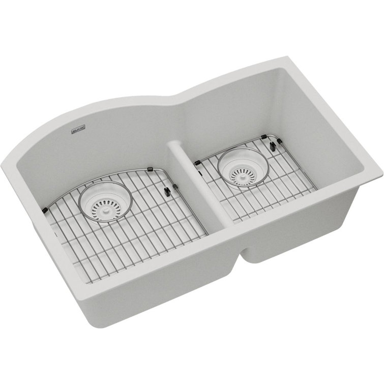Quartz 33" x 22" x 10" Double Basin Undermount Kitchen Sink with Basket Strainer
