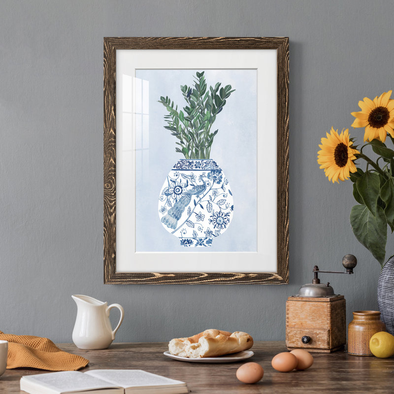 Vase au clair de lune I - Peinture encadrée, Cadre noyer, H 44 po x l 31 po x P 1 po