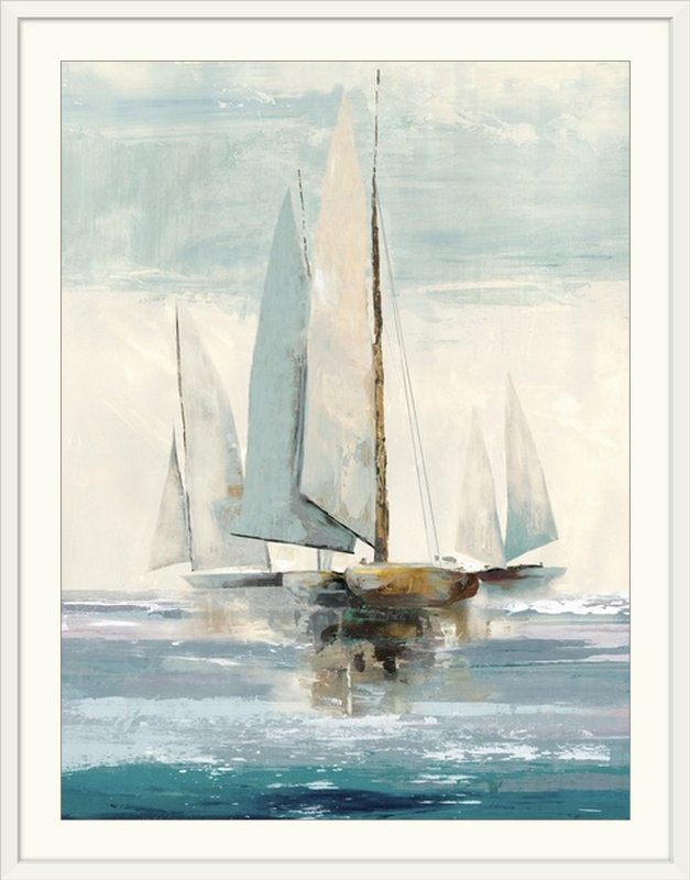« quiet bateaus i », reproduction d’art, l 44 po x P 35 po x H 1 po, Cadre blanc