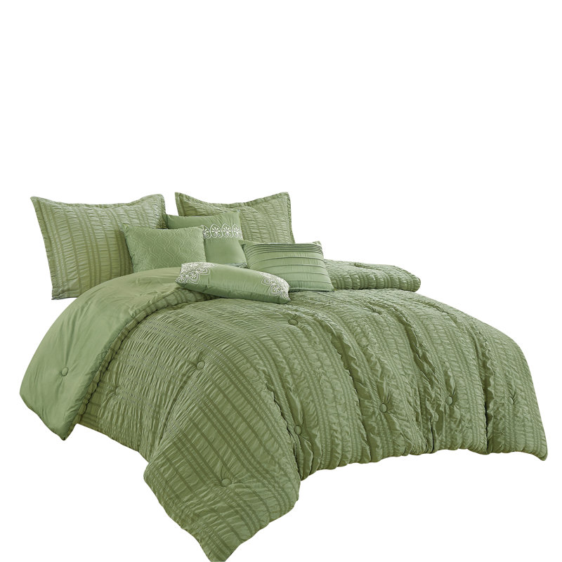 Sateen Comforter, King Comforter + 2 King Shams + 4 Throw Pillows, Beige