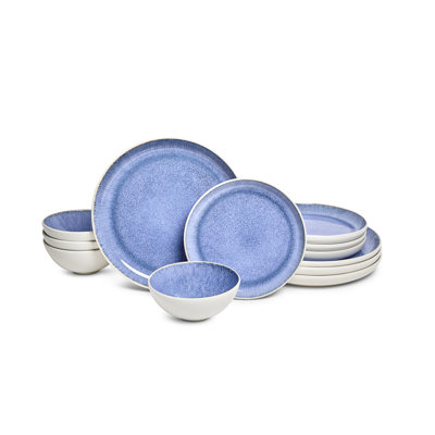 Service de vaisselle en grès bleu Sango Cove - Service pour 4, ensemble d'assiettes et de bols