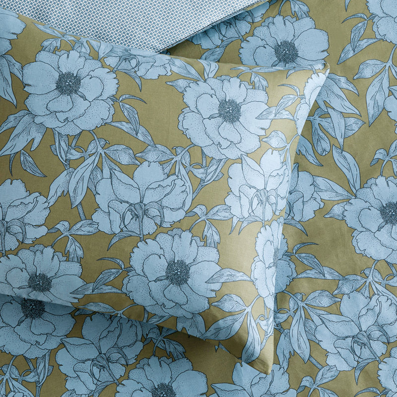 Mood Floral Comforter Set, King Comforter + 2 Shams, Blue/Green