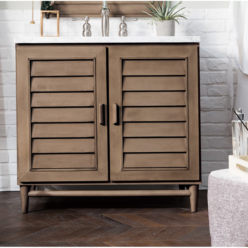Portland 36'' W Single Vanity, Whitewashed Walnut, White Zeus, 8" Widespread
