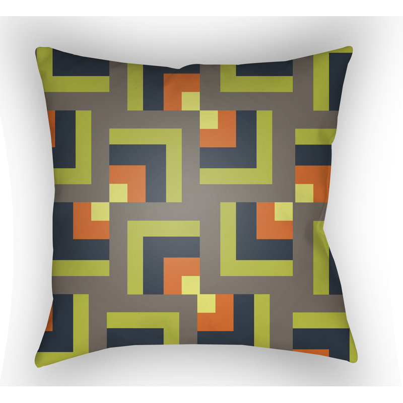 Moderne Geometric Outdoor Throw Pillow, Gray/Lime, 22" H  x 22" W x 5" D