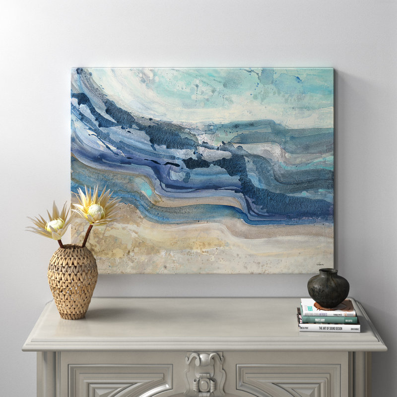 «Coast Blue Sea Waves Watercolor», reproduction d'art sur toile, L 46 po x H 36 po