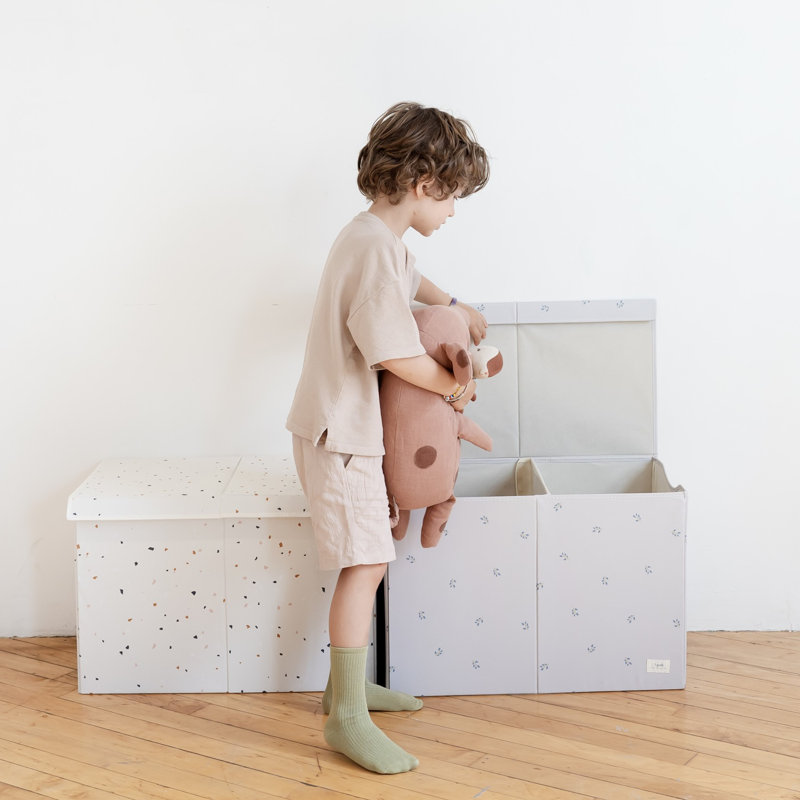 3 Sprouts - Recycled Fabric Storage Chest with Lid - Terrazzo, Cream Terrazzo
