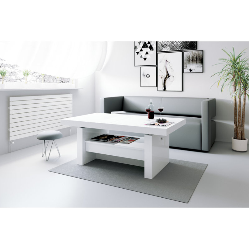Nathale Lift Top Sled Coffee Table with Storage, White, White