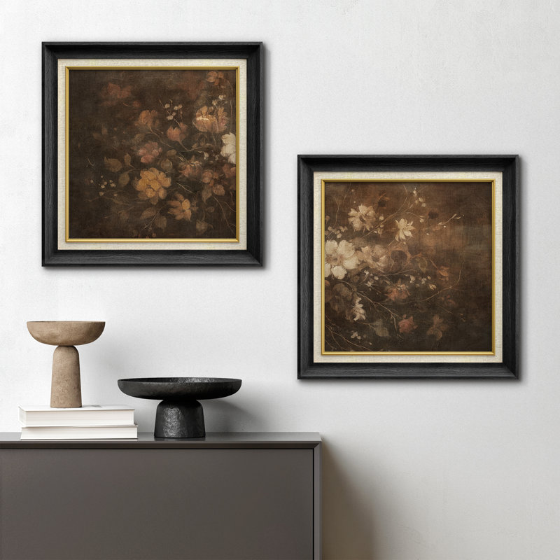 Reproduction d'art mural rétro encadré de 2 pièces, H 26 po x l 26 po, Cadre de galerie noir