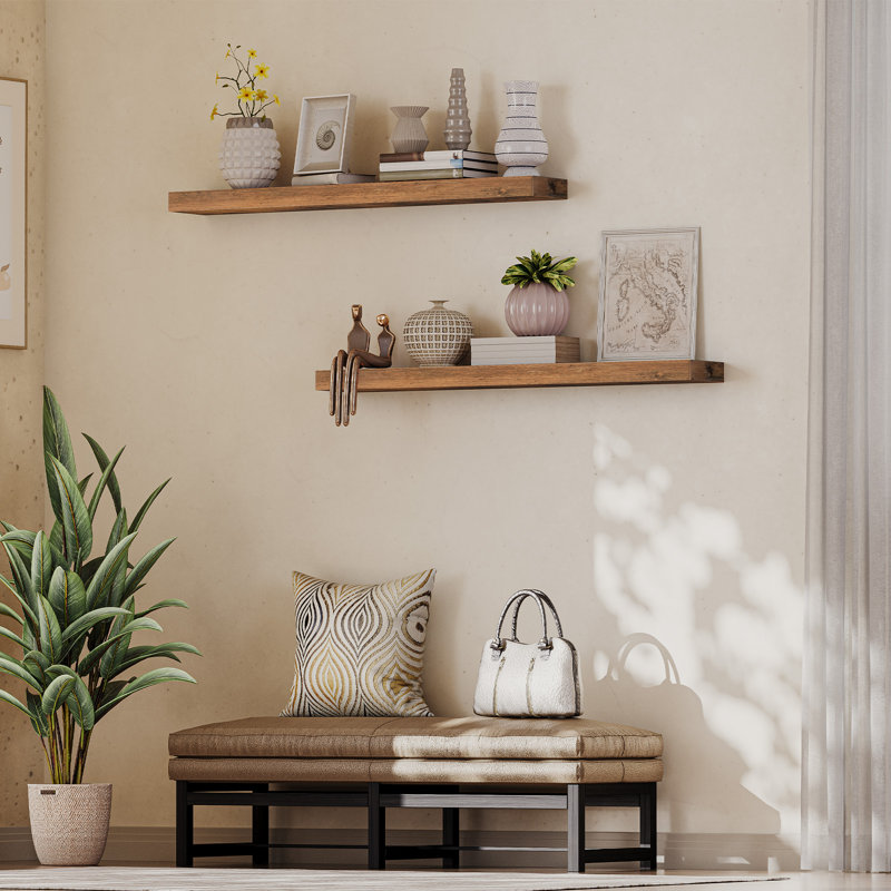 Kayleah 2 Piece Floating Shelf, Rustic Brown, 1.5" H x 39.4" W x 7.9" D