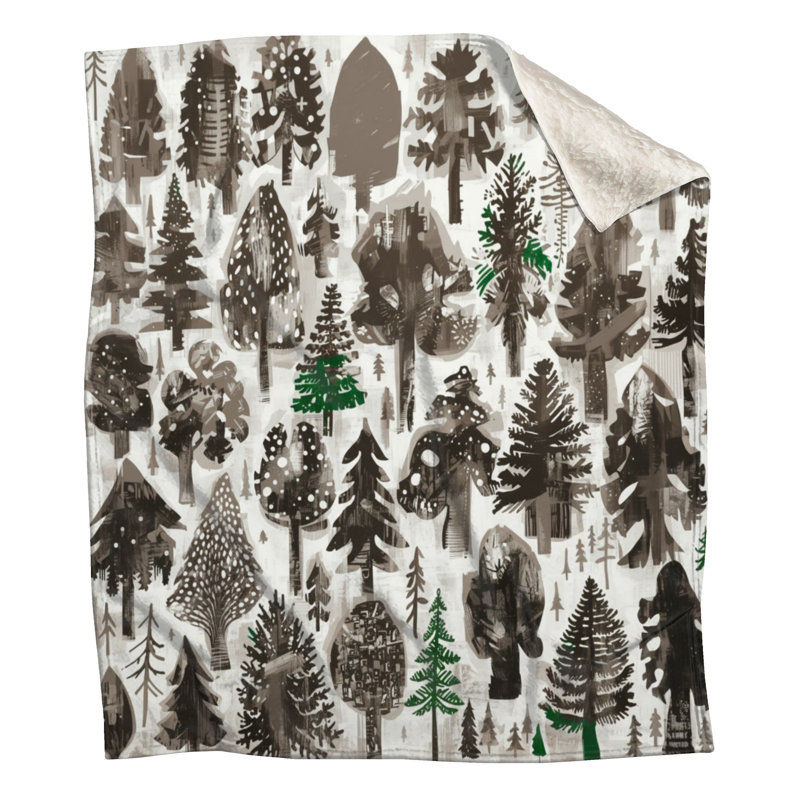 Couvertures monochromes Forest Illustration, L 50 po x H 60 po, Medium Gray Black