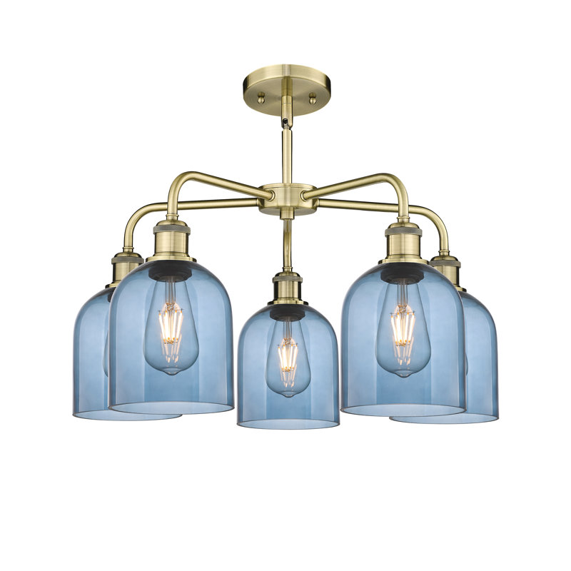 Odaniel 5 - Light Steel Dimmable Bell Chandelier, Princess Blue, Antique Brass