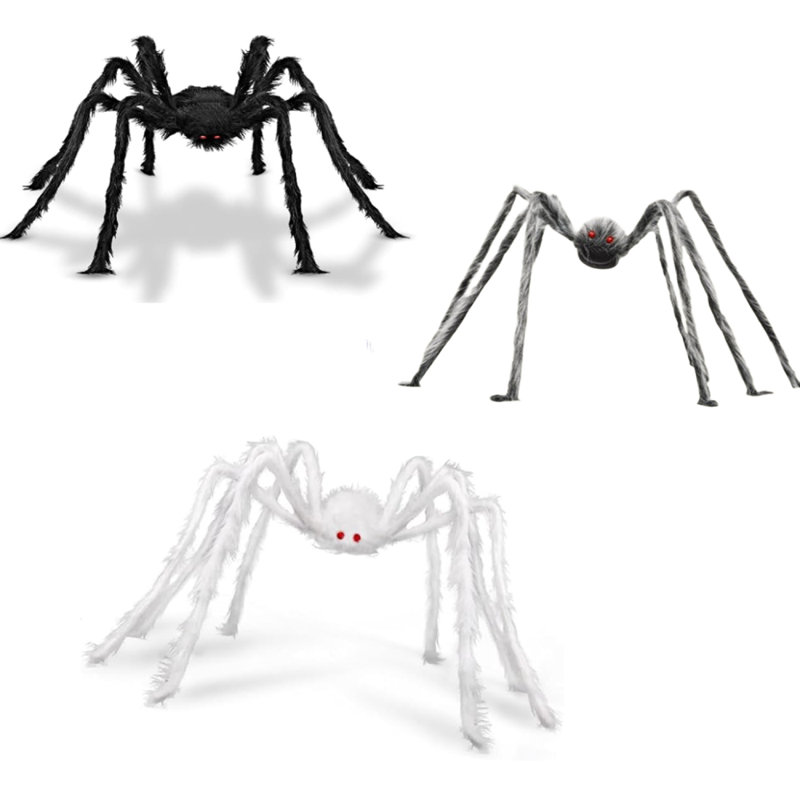 Paquet de 3 décorations d'Halloween araignée 5 pi, Blanc / noir / gris