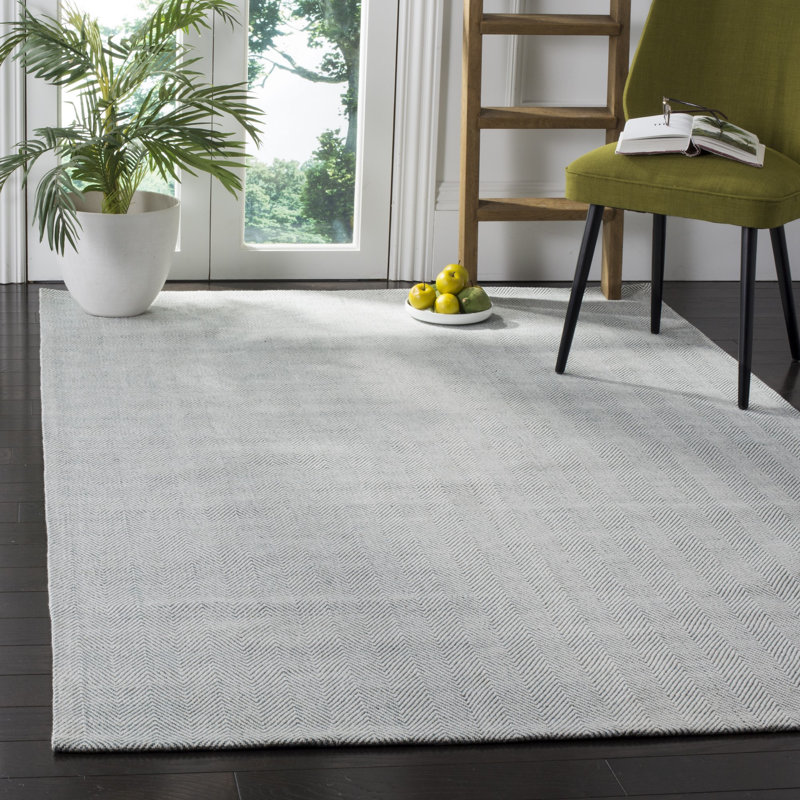 Laureldale Hand Loomed Wool Viscose Chevron Rug in Light Blue, Rectangle 5' x 8'