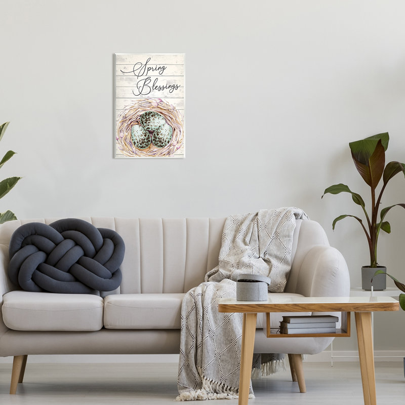 «Spring Blessings Bird Nest Nature Floater», art mural par ND Art, H 19 po x l 13 po x P 0,5 po, Bois