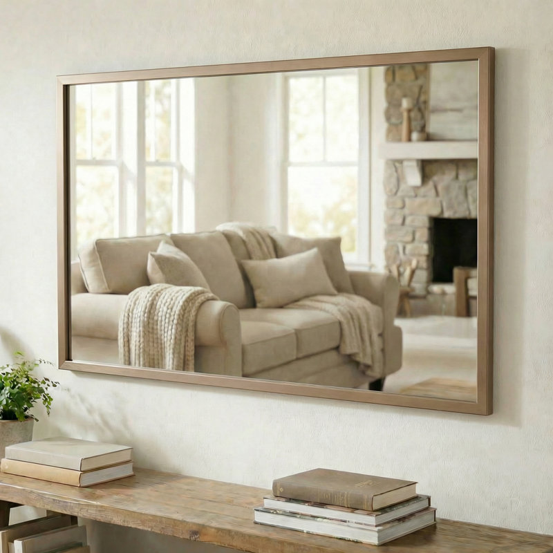 Wood Framed Mirror with Safety Backing Ideal for Bathroom / Vanity Mirror Ellis Collection, 24" x 36", Champagne Bronze