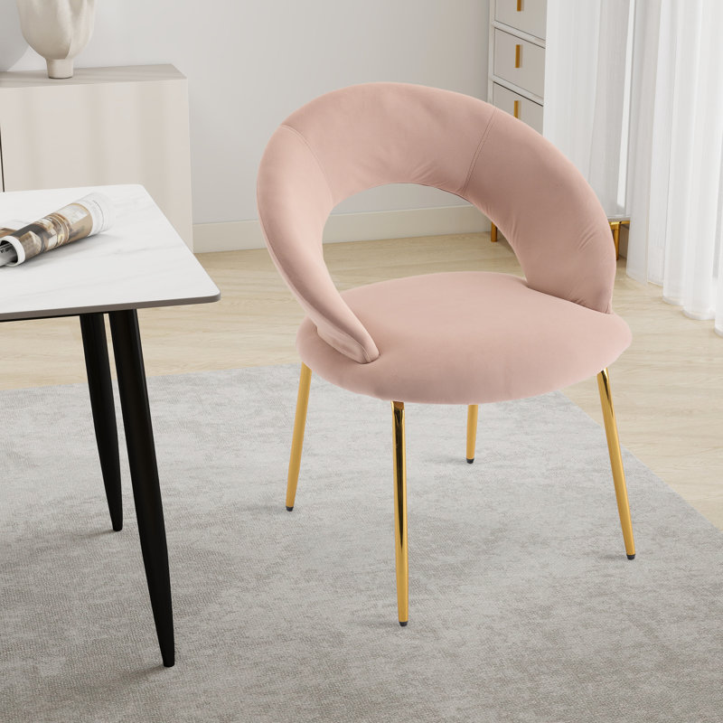 Chaise de salle à manger rembourrée, Velours rose