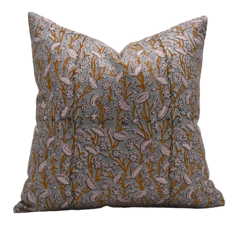 Housses de coussin en lin pur à motif de Fab Fabine, fait à la main (Pishta, vert sauge), H 22 po x l 22 po