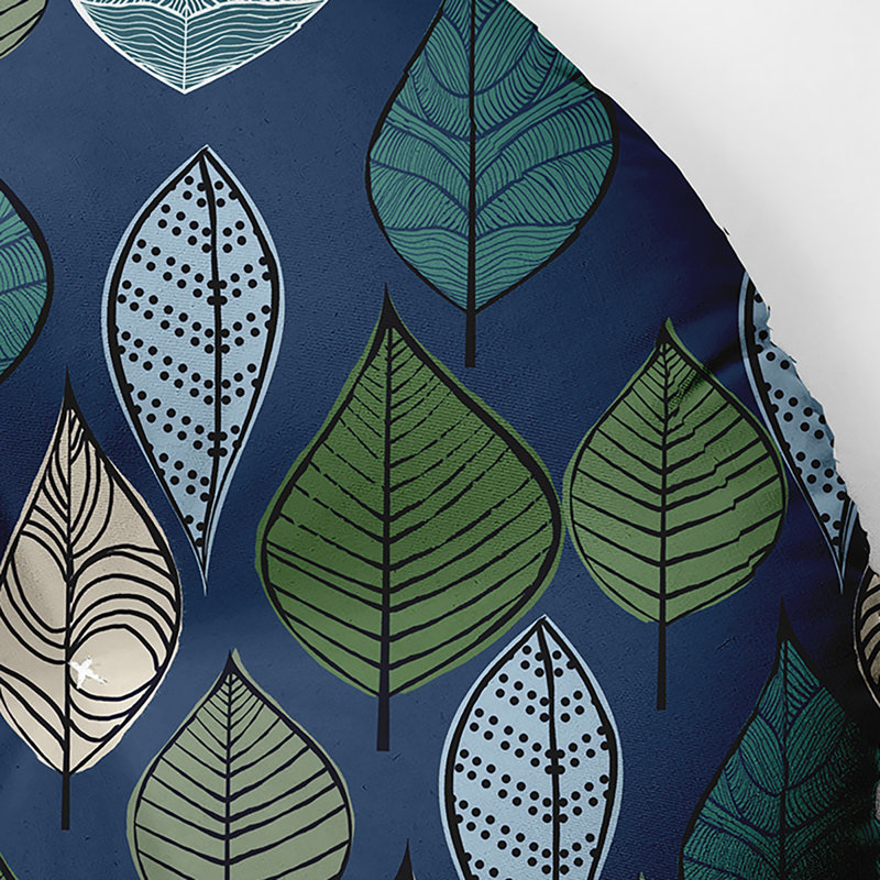 5_Oreiller capitonné à motif de feuilles d'automne, Bleu marine, 30 po x 30 po