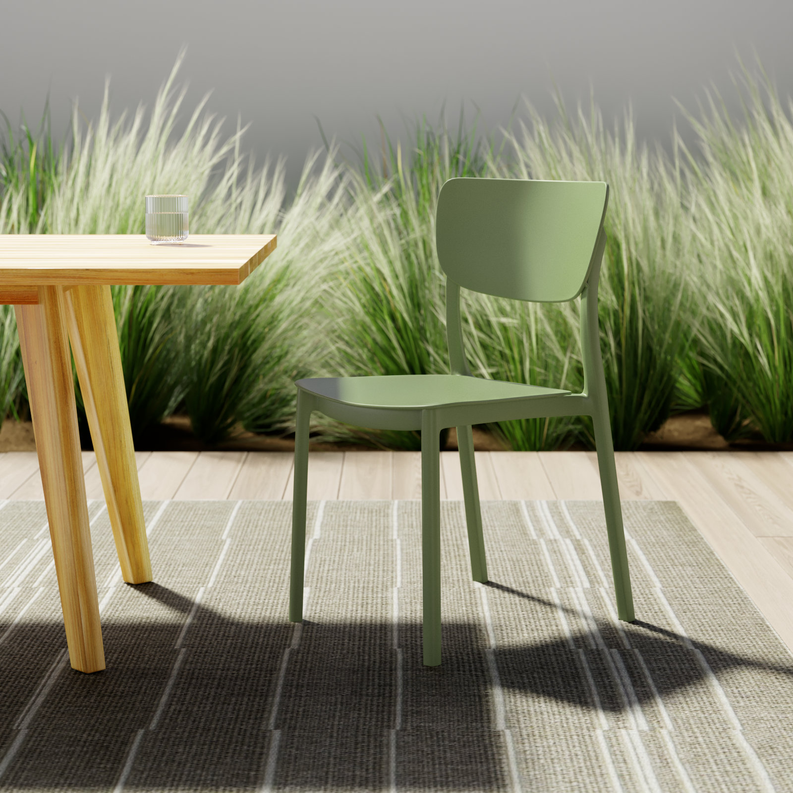 Farrah Stackable Patio Side Chair, Olive Green