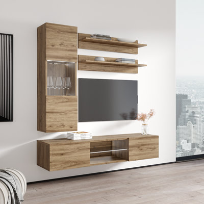 Levasseur 63" Modern Floating Wall Mounted Entertainment Center with 16-Color LED Lighting, High Gloss Finish