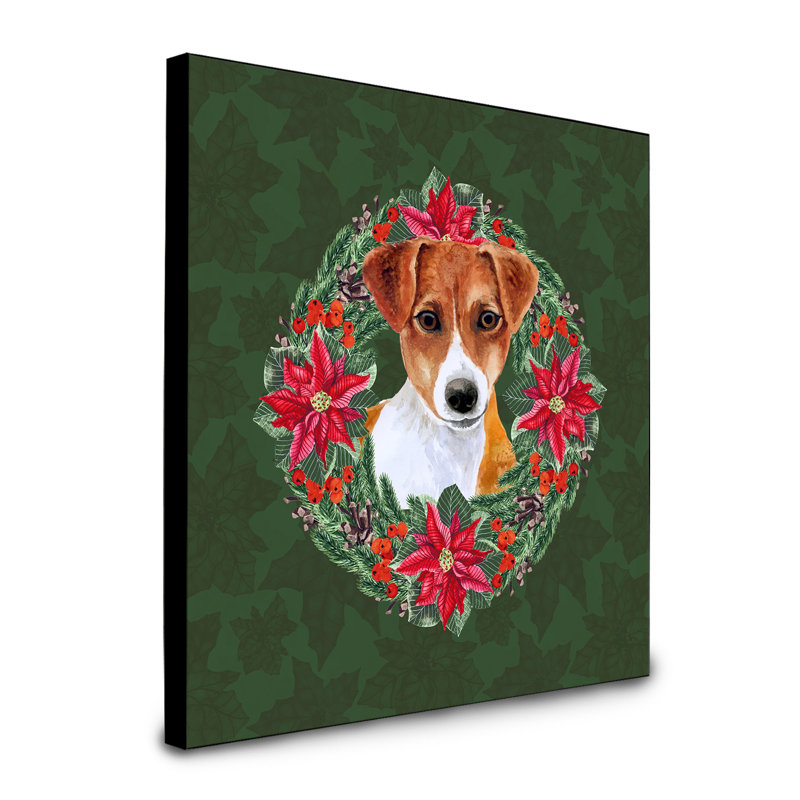 Panneau mural d’art à couronne poinsetta Fabrienne, Jack Russell terrier brun foncé
