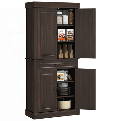Armoire décorative, garde-manger autoportant à 4 portes, armoire de rangement haute avec tiroir large