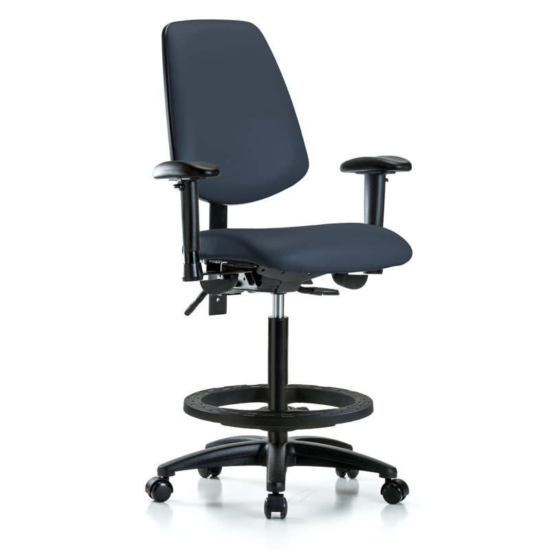 Fauteuil de dessin ergonomique Caleb, Roulettes, Bleu impérial, Inclus