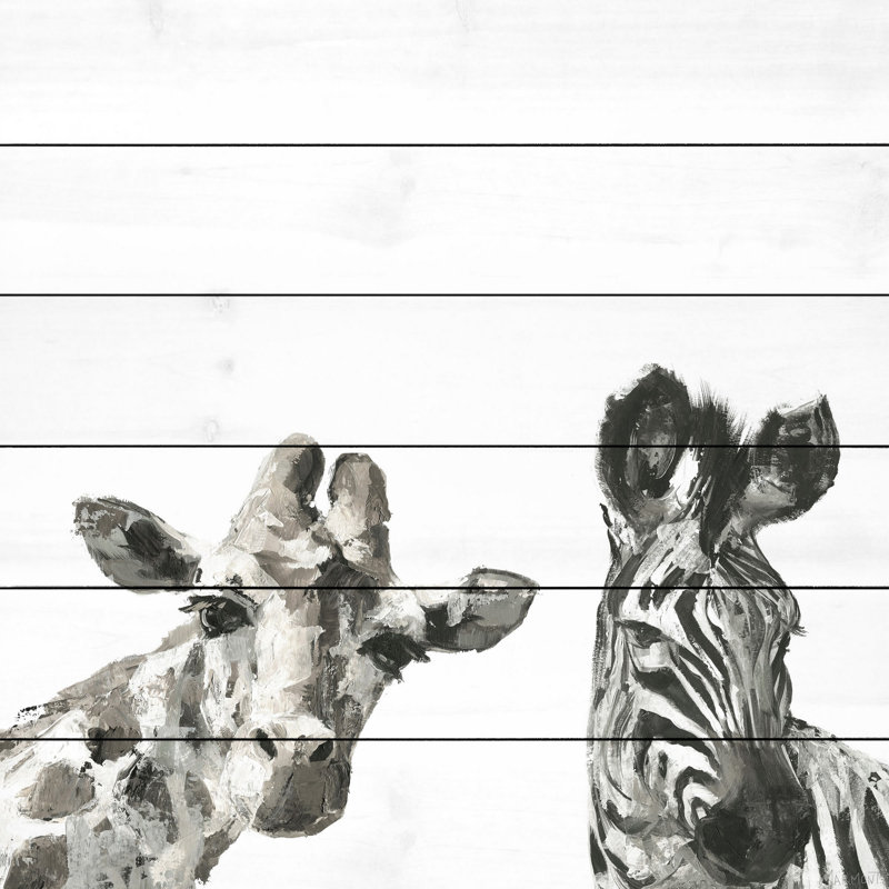 «Giraffe And Zebra II», reproduction d'art sur bois blanc, H 24 po x l 24 po x P 1,5 po