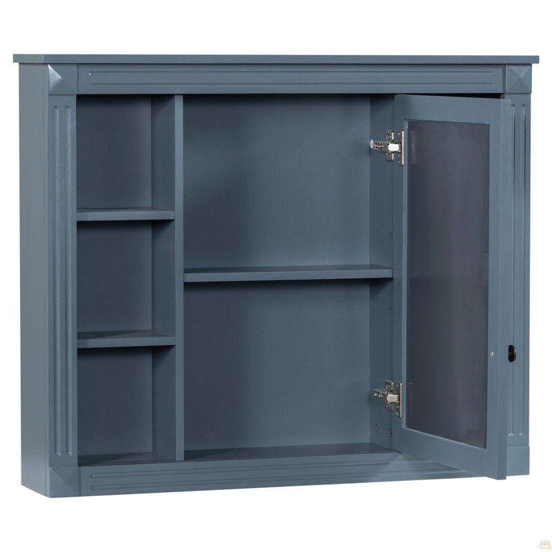 Armoire de rangement murale de salle de bain 35 po x 28 po, armoire à pharmacie, armoire murale moderne avec miroir, armoire à miroir avec 6 tablettes ouvertes (meuble-lavabo non inclus)