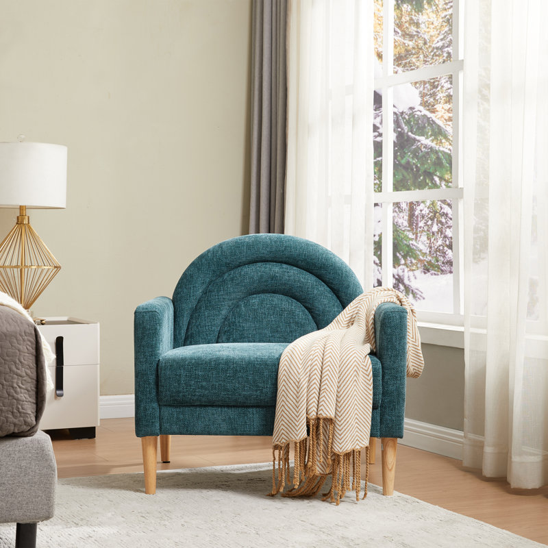 Chaise d'appoint moderne avec dossier d'inspiration arc-en-ciel, lin turquoise, Turquoise
