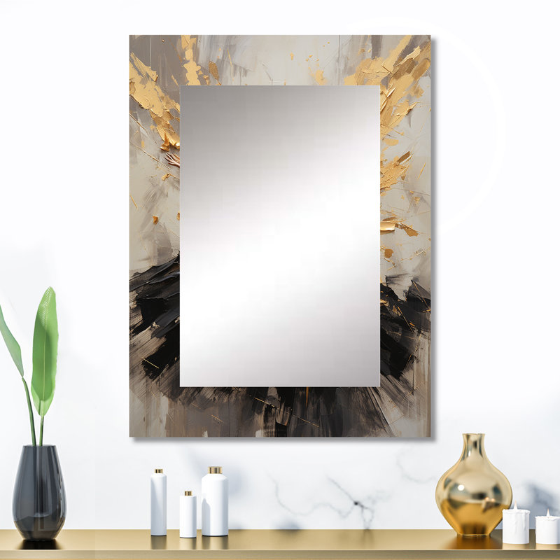Gold And Black Dance Splash I - Dance Unique Mirror, Beige Large Wall Mirror, Printed Metal Art, 32" x 24"