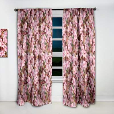 Pink Blossoming Flowers - Abstract Blackout Curtain Single Panel