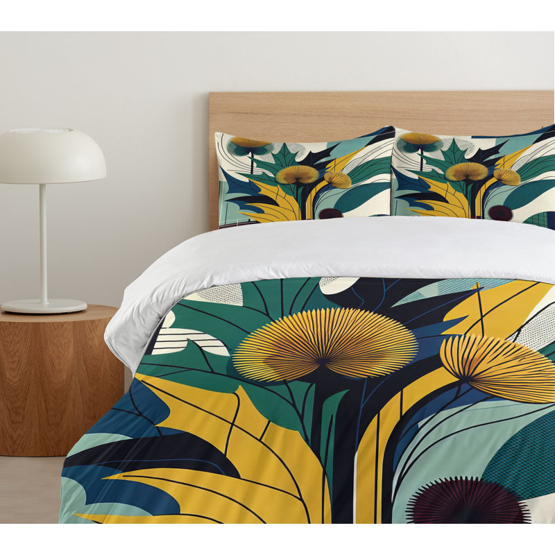 Floral Eucalyptus Duvet Cover, California King Duvet Cover + 2 Standard Shams