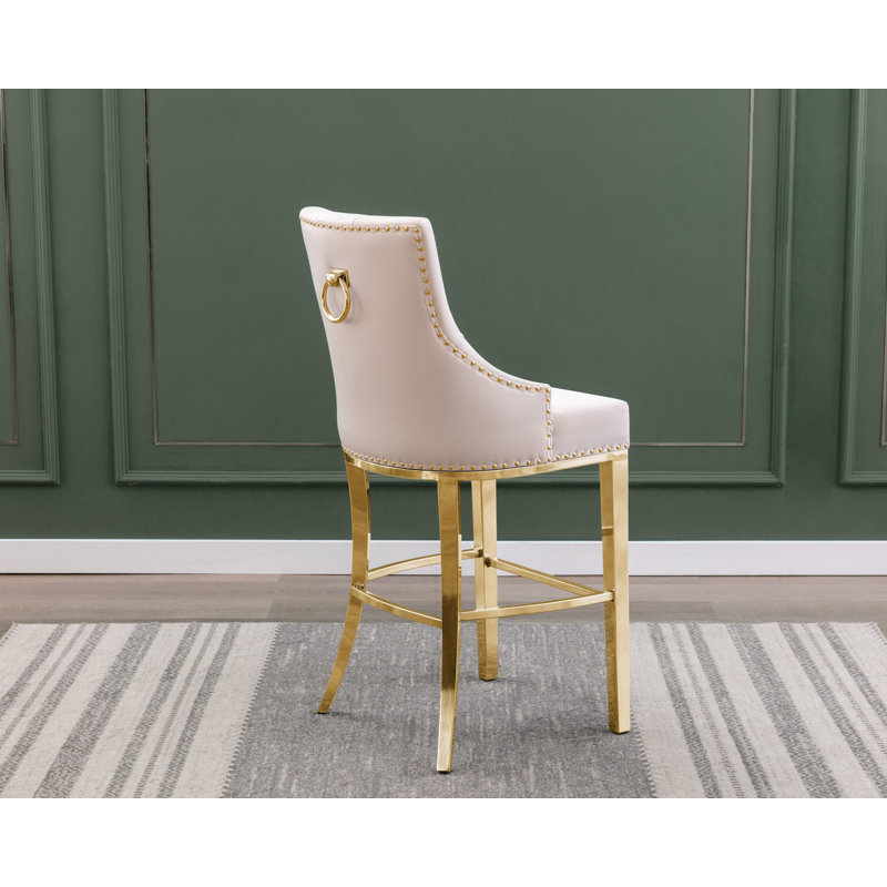 Kairin Upholstered Counter Stool, Barstool (45" Seat Height), Cream Velvet / Gold