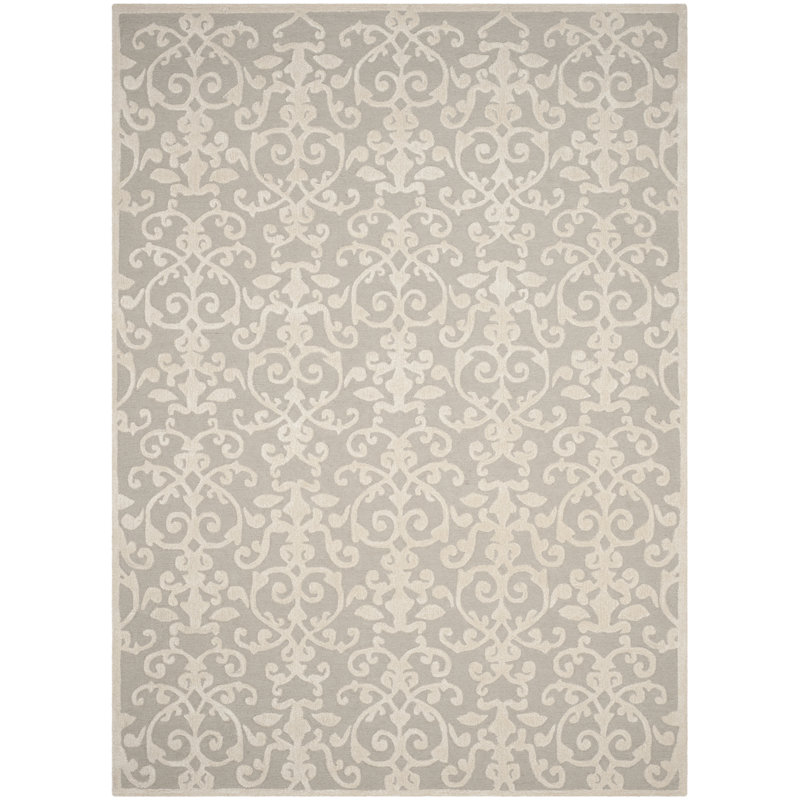 Tapis intérieur / extérieur gris en laine touffeté à la main 8 pi x 11 pi Keyannah Ikat