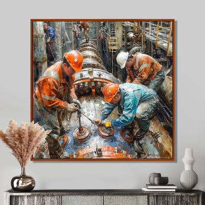 Grey Orange Oil Rigs Rigging Up Workers I - Oil Rigs / Fields Wall Decor