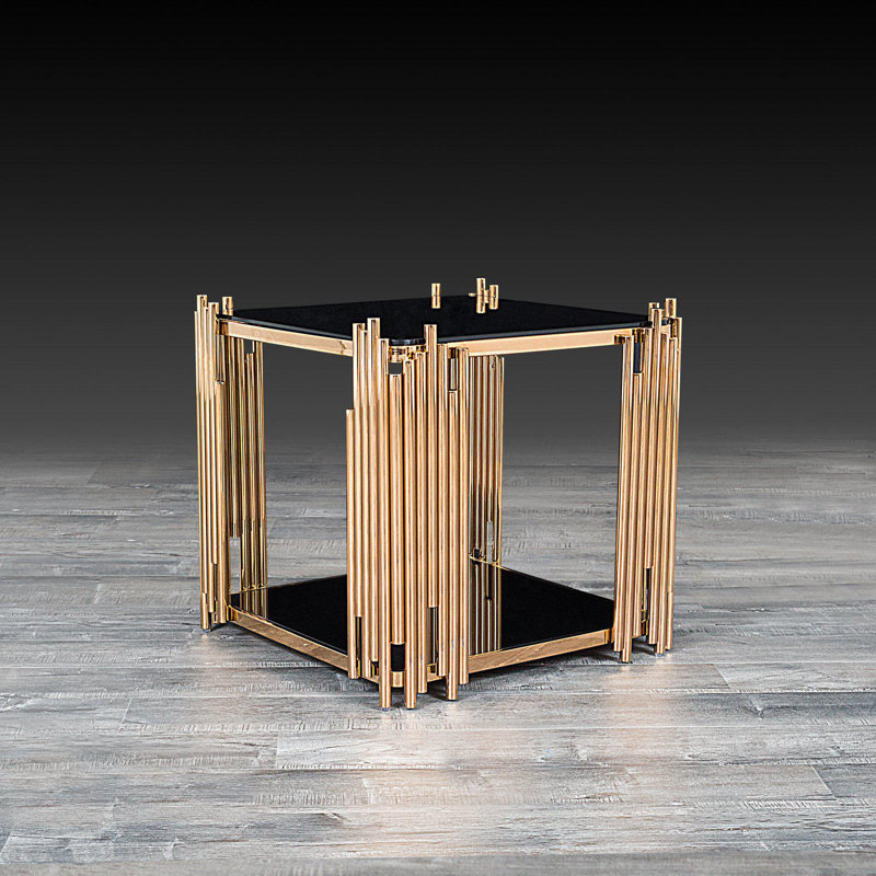 Fortney Glass Top End Table, Rose Gold