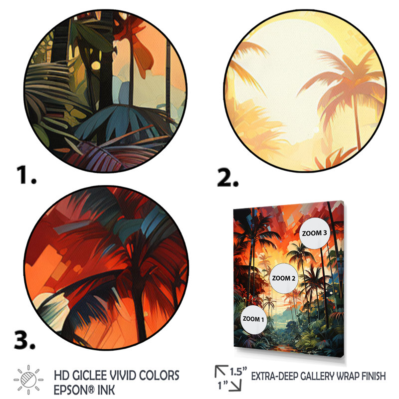 Coucher de soleil sur un palmier orange coloré I - impressions murales florales, Cadre photo noir, H 20 po x l 12 po x P 1 po