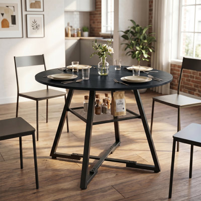 Table de salle à manger industrielle avec pieds croisés pour 4 personnes, table de cuisine fixe avec tablette de rangement en filet