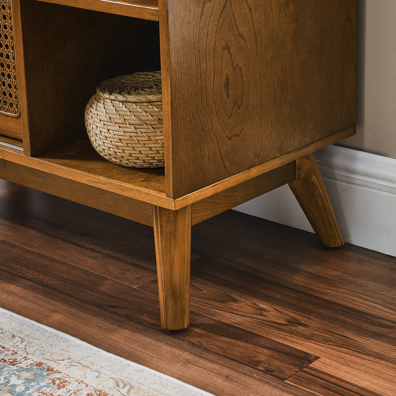 Armoire de rangement avec tablettes ouvertes et portes coulissantes, Naturel