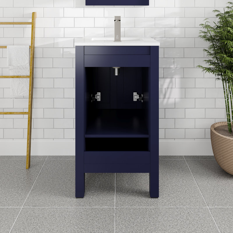  London 20 po Meuble-lavabo simple bleu avec comptoir en quartz de Carrare et lavabo encastré en porcelaine, 20"