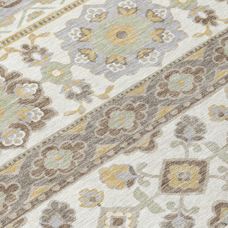 Machine Washable Indoor/Outdoor Chantille ACN2677 Tribal Rug, 1'8" x 2'6", Ivory