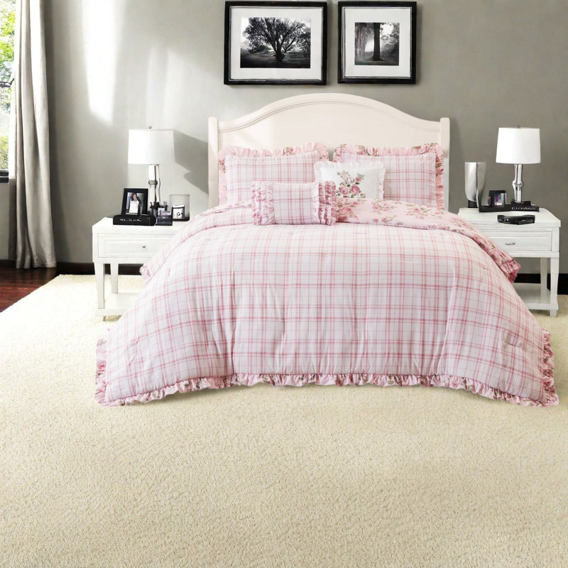 Plaid and Floral Comforter Set