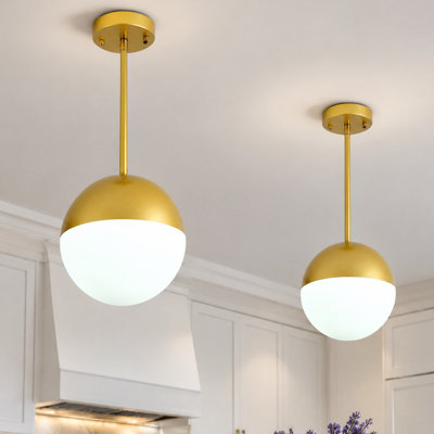 Ensemble de 2 luminaires suspendus en forme de globe noir mat moderne de 8 po, luminaire suspendu en verre blanc