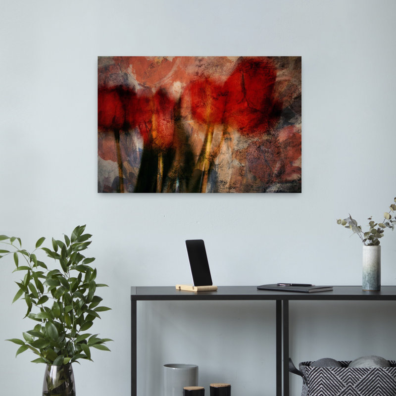 «Red Tulips», art mural contemporain abstrait, H 24 po x l 16 po