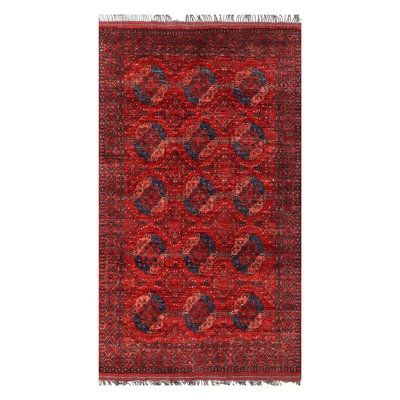 Tapis bleu / rouge de haute qualité noué à la main de conception unique