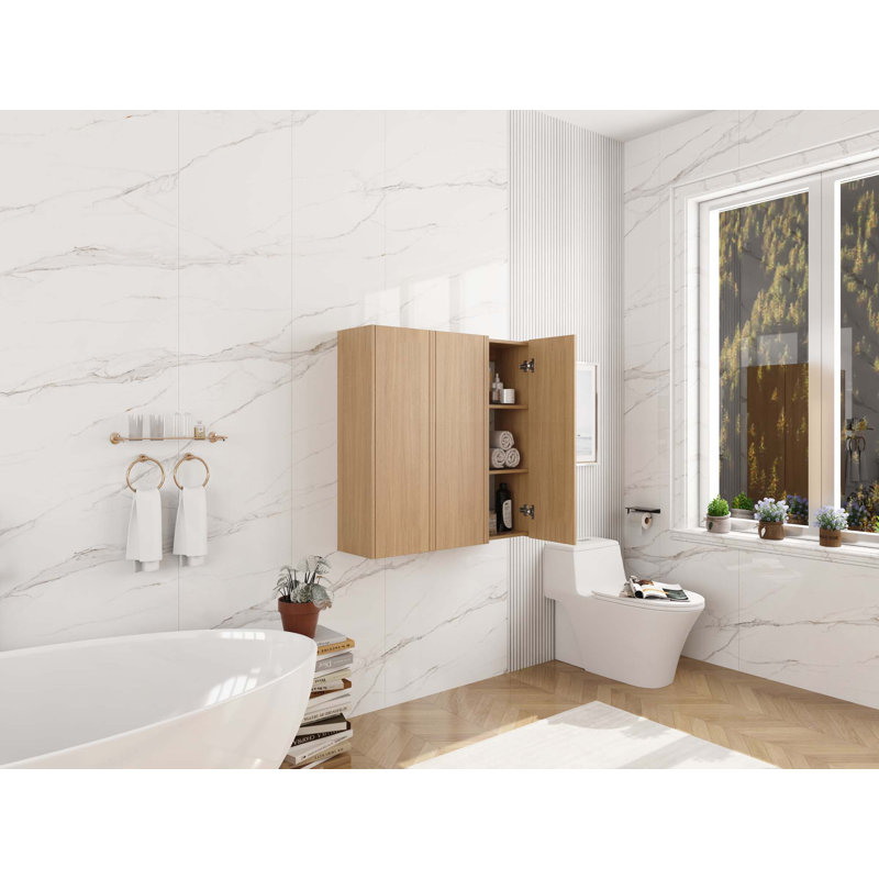 Armoire murale avec portes à fermeture en douceur pour salle de bain, Oak