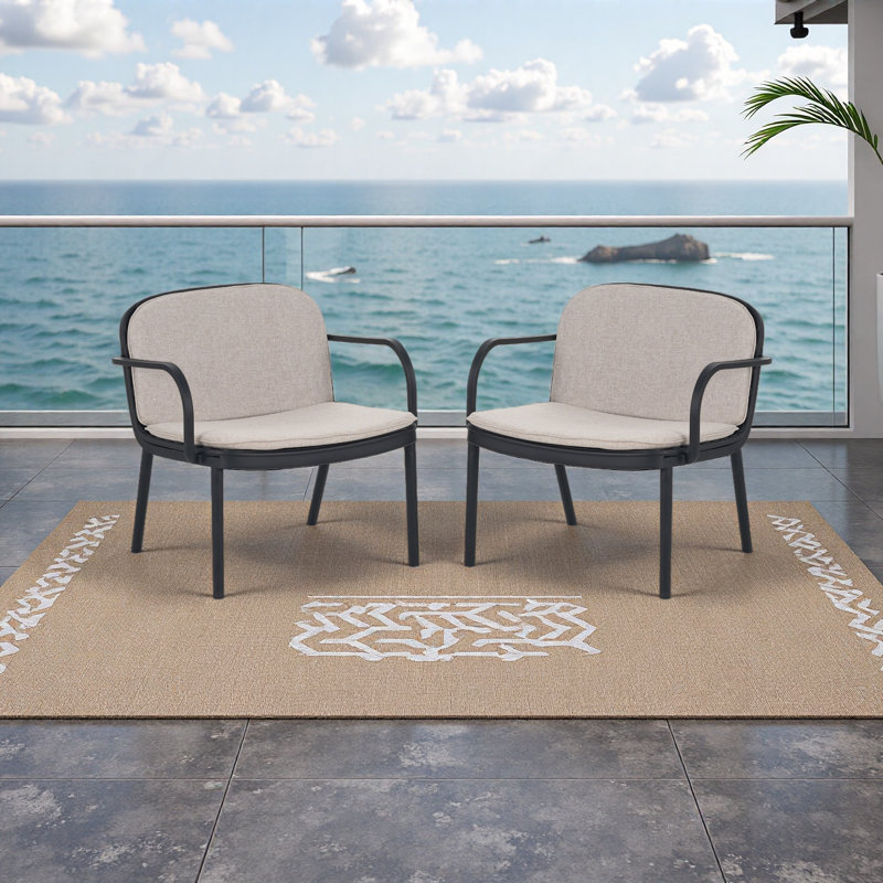 Fauteuil club d'extérieur en PP, ensemble de 2, Beige, Noir