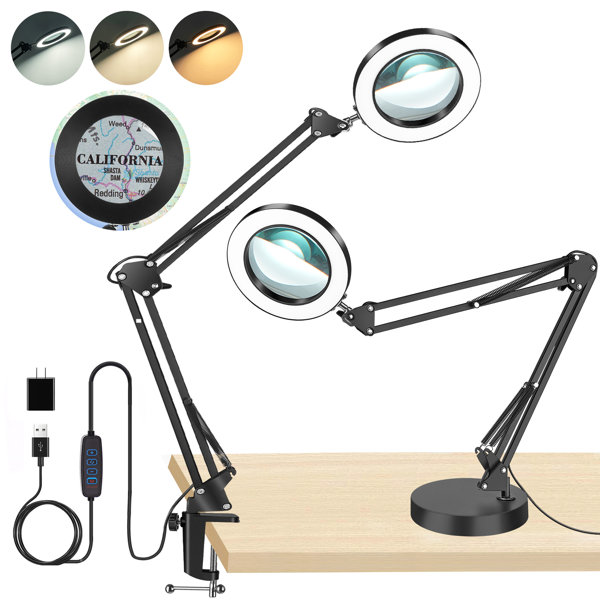 Magnifying Glass Lamp LED Magnifying Lamp with Metal Clamp Adjustable LED  Magnifier with Light and Stand for Crafts Reading Workbench Close Work 